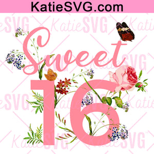 Sweet 16 SVG, Sweet Sixteen SVG, Sixteenth Birthday Svg, 16th Birthday PNG, Instant Download